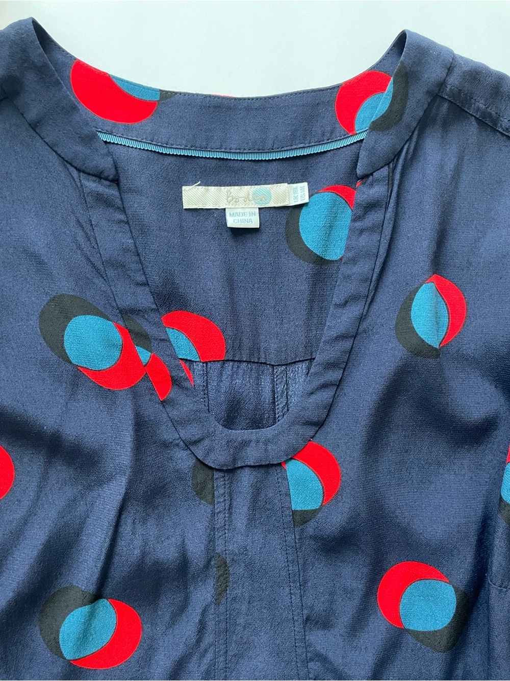 Boden Navy Long-Sleeve Dress with Red & Blue Dot Print - Picture 6 of 6